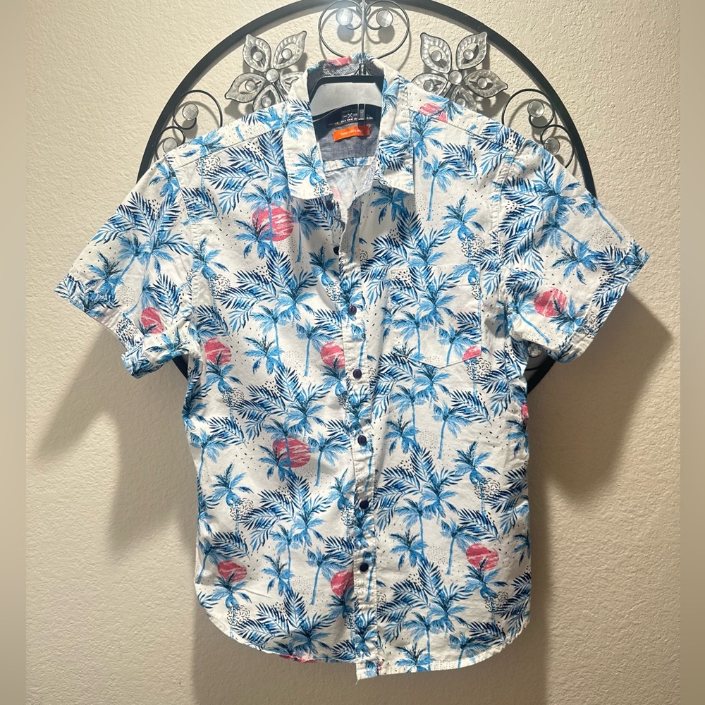 Men's Blue and Pink Tropical Print Shirt